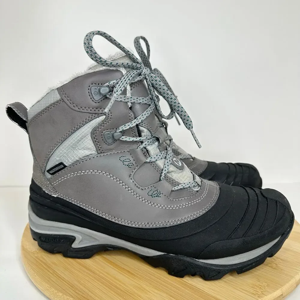 Merrell Snowbound Mid Waterproof Insulated Snow Boots Gray Womens Size 8
